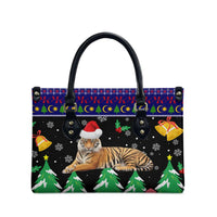 Malaysia Christmas Leather Bag with Tiger Santa Hat Snowflakes and Holiday Tree Pattern - Wonder Print Shop