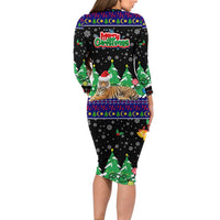 Malaysia Christmas Long Sleeve Bodycon Dress with Tiger Santa Hat Snowflakes and Holiday Tree Pattern - Wonder Print Shop