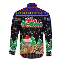 Malaysia Christmas Long Sleeve Button Shirt with Tiger Santa Hat Snowflakes and Holiday Tree Pattern - Wonder Print Shop