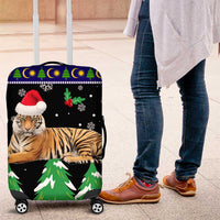 Malaysia Christmas Luggage Cover with Tiger Santa Hat Snowflakes and Holiday Tree Pattern - Wonder Print Shop