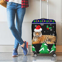 Malaysia Christmas Luggage Cover with Tiger Santa Hat Snowflakes and Holiday Tree Pattern - Wonder Print Shop
