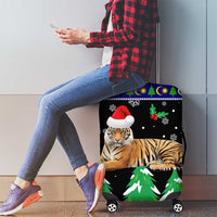 Malaysia Christmas Luggage Cover with Tiger Santa Hat Snowflakes and Holiday Tree Pattern - Wonder Print Shop