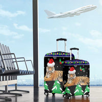 Malaysia Christmas Luggage Cover with Tiger Santa Hat Snowflakes and Holiday Tree Pattern - Wonder Print Shop