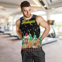Malaysia Christmas Men Tank Top with Tiger Santa Hat Snowflakes and Holiday Tree Pattern - Wonder Print Shop