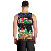 Malaysia Christmas Men Tank Top with Tiger Santa Hat Snowflakes and Holiday Tree Pattern - Wonder Print Shop