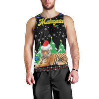 Malaysia Christmas Men Tank Top with Tiger Santa Hat Snowflakes and Holiday Tree Pattern - Wonder Print Shop