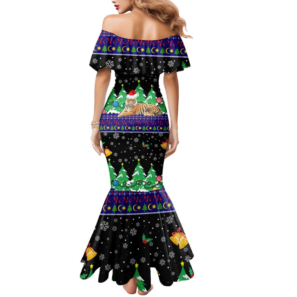 Malaysia Christmas Mermaid Dress with Tiger Santa Hat Snowflakes and Holiday Tree Pattern - Wonder Print Shop