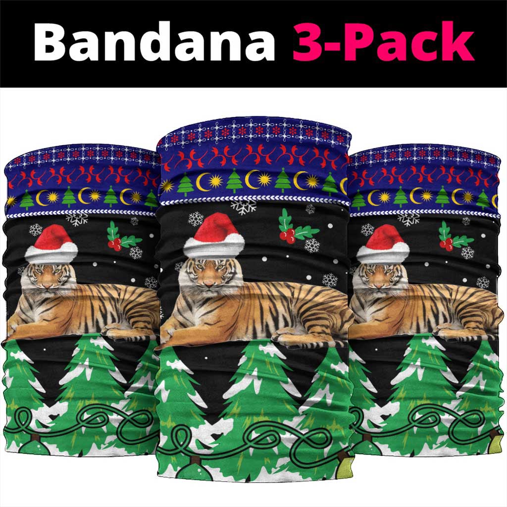 Malaysia Christmas Neck Gaiter with Tiger Santa Hat Snowflakes and Holiday Tree Pattern - Wonder Print Shop