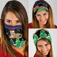 Malaysia Christmas Neck Gaiter with Tiger Santa Hat Snowflakes and Holiday Tree Pattern - Wonder Print Shop