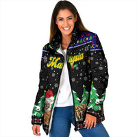 Malaysia Christmas Padded Jacket with Tiger Santa Hat Snowflakes and Holiday Tree Pattern - Wonder Print Shop