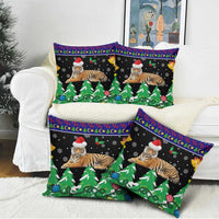 Malaysia Christmas Pillow Cover with Tiger Santa Hat Snowflakes and Holiday Tree Pattern - Wonder Print Shop
