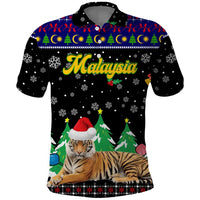 Malaysia Christmas Polo Shirt with Tiger Santa Hat Snowflakes and Holiday Tree Pattern - Wonder Print Shop