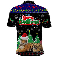 Malaysia Christmas Polo Shirt with Tiger Santa Hat Snowflakes and Holiday Tree Pattern - Wonder Print Shop