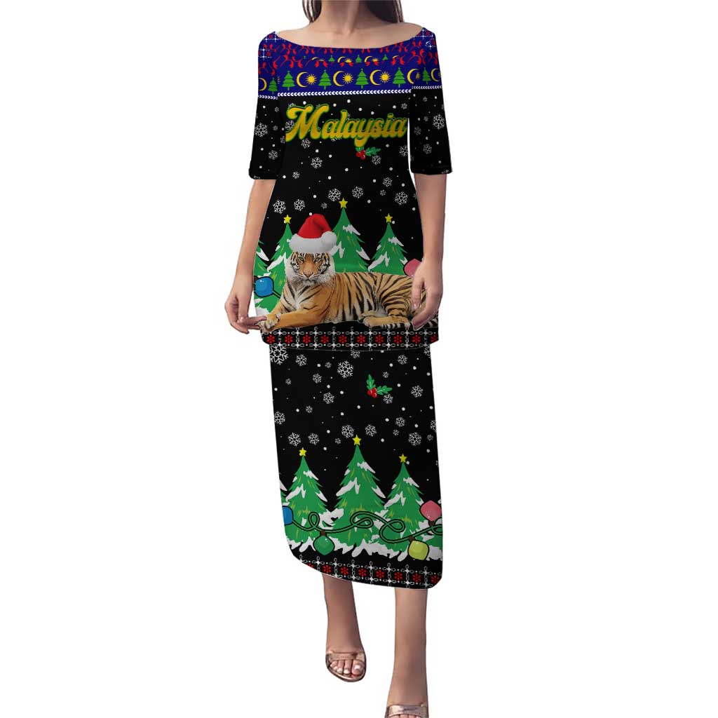 Malaysia Christmas Puletasi with Tiger Santa Hat Snowflakes and Holiday Tree Pattern - Wonder Print Shop