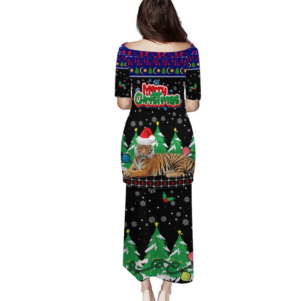 Malaysia Christmas Puletasi with Tiger Santa Hat Snowflakes and Holiday Tree Pattern - Wonder Print Shop