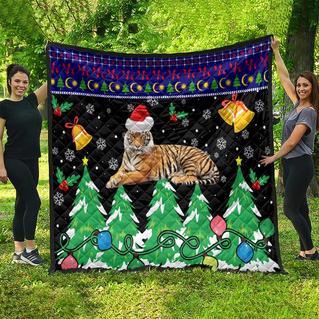 Malaysia Christmas Quilt with Tiger Santa Hat Snowflakes and Holiday Tree Pattern - Wonder Print Shop