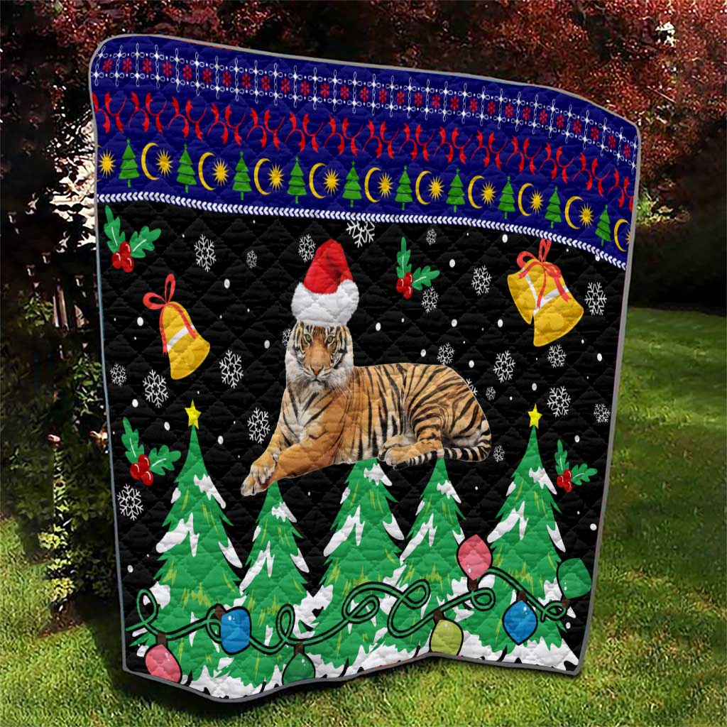 Malaysia Christmas Quilt with Tiger Santa Hat Snowflakes and Holiday Tree Pattern - Wonder Print Shop