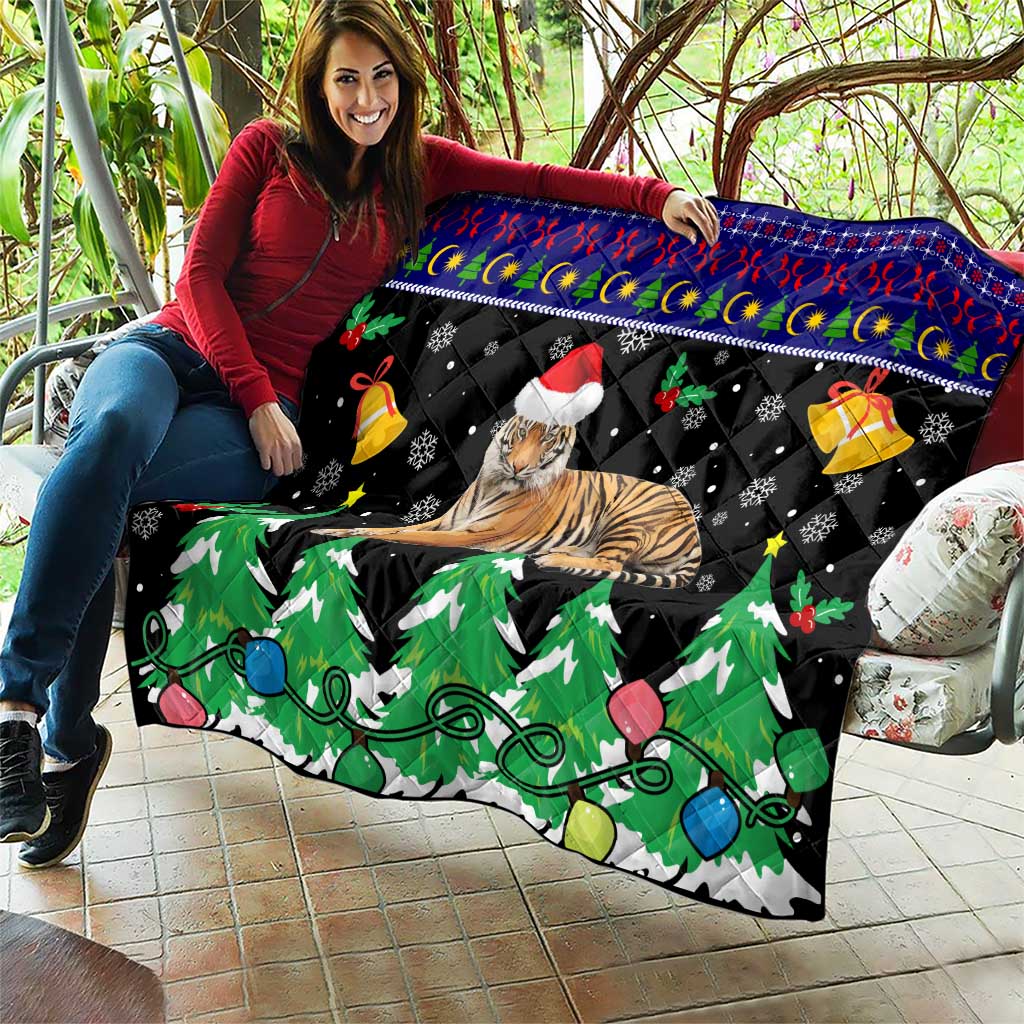 Malaysia Christmas Quilt with Tiger Santa Hat Snowflakes and Holiday Tree Pattern - Wonder Print Shop
