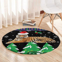Malaysia Christmas Round Carpet with Tiger Santa Hat Snowflakes and Holiday Tree Pattern - Wonder Print Shop