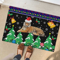 Malaysia Christmas Rubber Doormat with Tiger Santa Hat Snowflakes and Holiday Tree Pattern - Wonder Print Shop