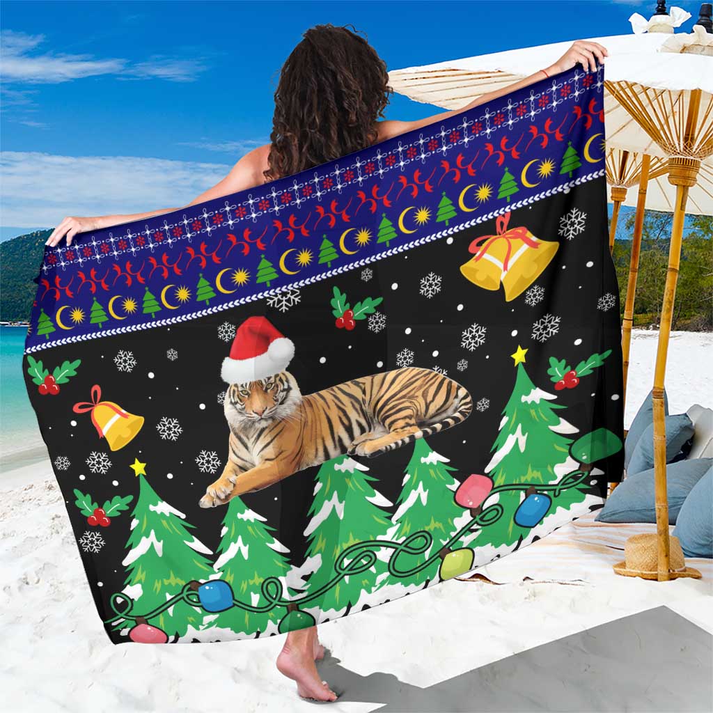 Malaysia Christmas Sarong with Tiger Santa Hat Snowflakes and Holiday Tree Pattern - Wonder Print Shop