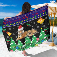 Malaysia Christmas Sarong with Tiger Santa Hat Snowflakes and Holiday Tree Pattern - Wonder Print Shop
