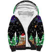 Malaysia Christmas Sherpa Hoodie with Tiger Santa Hat Snowflakes and Holiday Tree Pattern - Wonder Print Shop