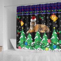 Malaysia Christmas Shower Curtain with Tiger Santa Hat Snowflakes and Holiday Tree Pattern - Wonder Print Shop