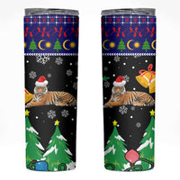 Malaysia Christmas Skinny Tumbler with Tiger Santa Hat Snowflakes and Holiday Tree Pattern - Wonder Print Shop