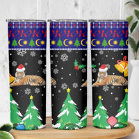 Malaysia Christmas Skinny Tumbler with Tiger Santa Hat Snowflakes and Holiday Tree Pattern - Wonder Print Shop