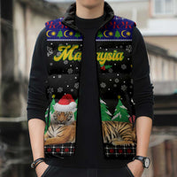 Malaysia Christmas Sleeveless Puffer Jacket with Tiger Santa Hat Snowflakes and Holiday Tree Pattern - Wonder Print Shop