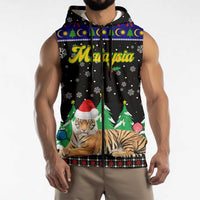 Malaysia Christmas Sleeveless Zip Hoodie with Tiger Santa Hat Snowflakes and Holiday Tree Pattern - Wonder Print Shop