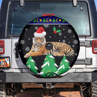 Malaysia Christmas Spare Tire Cover with Tiger Santa Hat Snowflakes and Holiday Tree Pattern - Wonder Print Shop