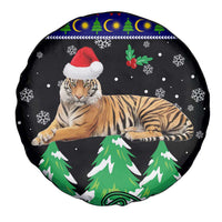 Malaysia Christmas Spare Tire Cover with Tiger Santa Hat Snowflakes and Holiday Tree Pattern - Wonder Print Shop