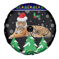 Malaysia Christmas Spare Tire Cover with Tiger Santa Hat Snowflakes and Holiday Tree Pattern - Wonder Print Shop
