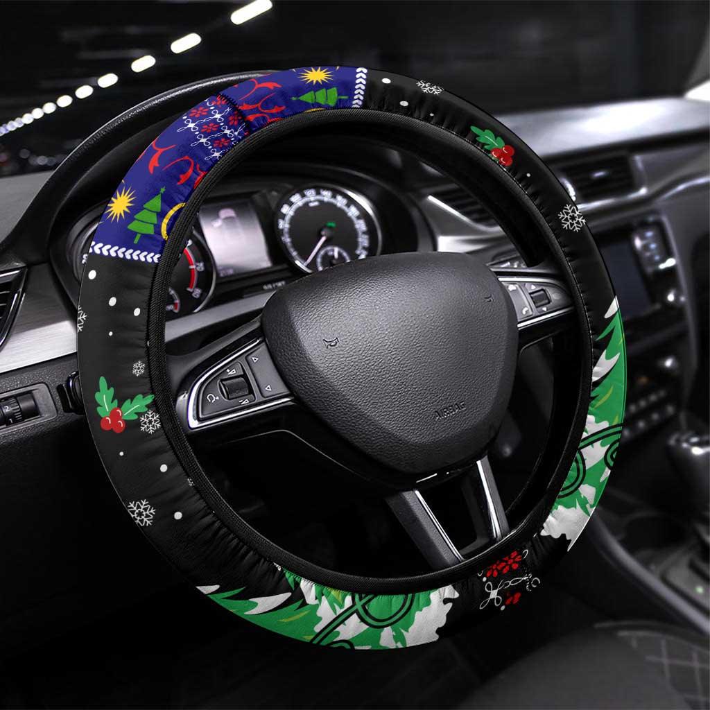 Malaysia Christmas Steering Wheel Cover with Tiger Santa Hat Snowflakes and Holiday Tree Pattern - Wonder Print Shop