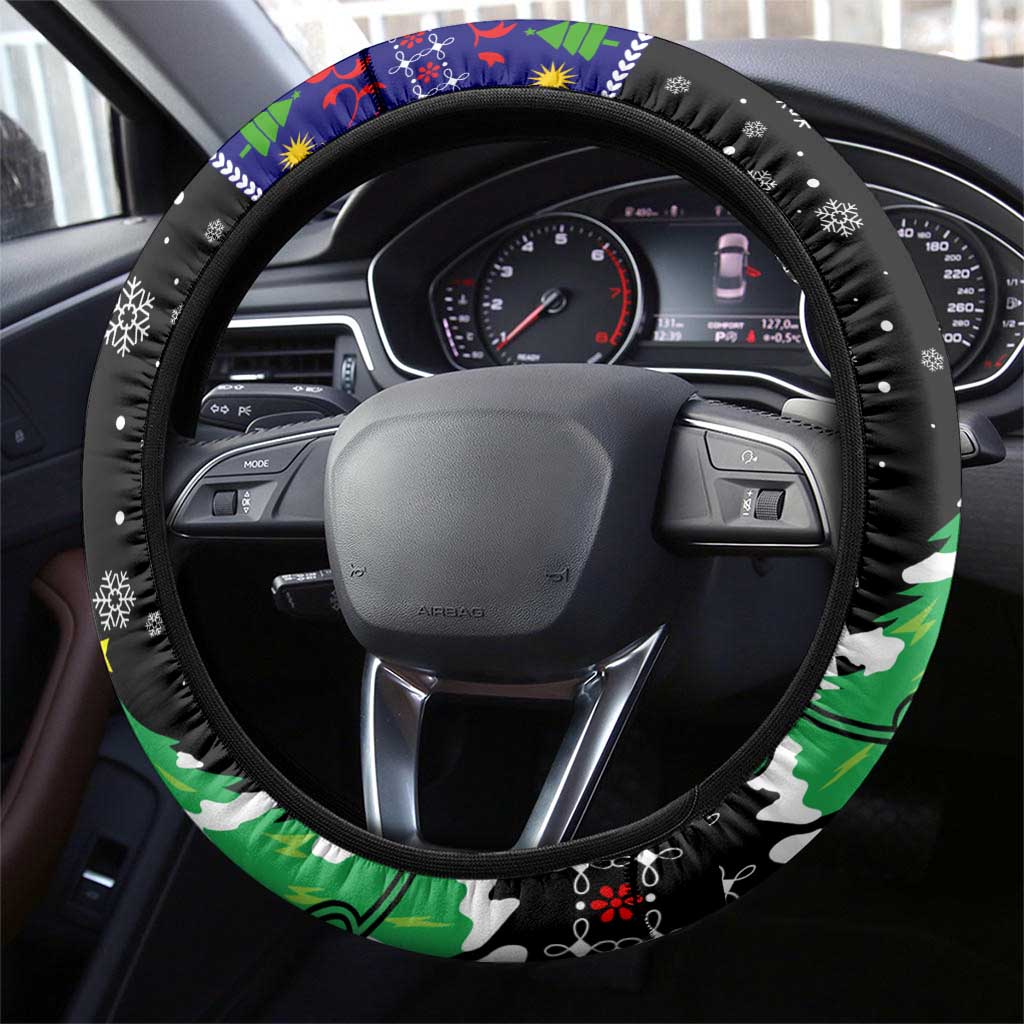 Malaysia Christmas Steering Wheel Cover with Tiger Santa Hat Snowflakes and Holiday Tree Pattern - Wonder Print Shop