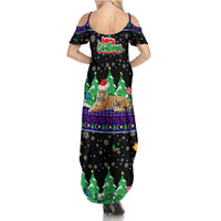 Malaysia Christmas Summer Maxi Dress with Tiger Santa Hat Snowflakes and Holiday Tree Pattern - Wonder Print Shop