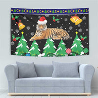 Malaysia Christmas Tapestry with Tiger Santa Hat Snowflakes and Holiday Tree Pattern - Wonder Print Shop