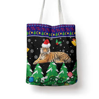 Malaysia Christmas Tote Bag with Tiger Santa Hat Snowflakes and Holiday Tree Pattern - Wonder Print Shop