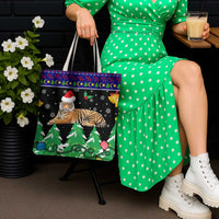 Malaysia Christmas Tote Bag with Tiger Santa Hat Snowflakes and Holiday Tree Pattern - Wonder Print Shop