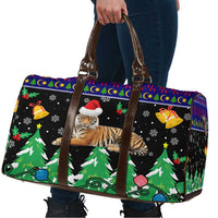 Malaysia Christmas Travel Bag with Tiger Santa Hat Snowflakes and Holiday Tree Pattern - Wonder Print Shop