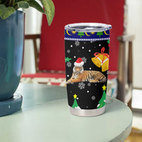 Malaysia Christmas Tumbler Cup with Tiger Santa Hat Snowflakes and Holiday Tree Pattern - Wonder Print Shop