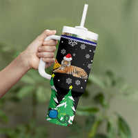 Malaysia Christmas Tumbler With Handle with Tiger Santa Hat Snowflakes and Holiday Tree Pattern - Wonder Print Shop