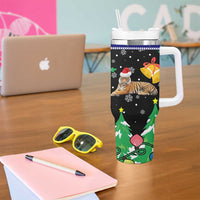 Malaysia Christmas Tumbler With Handle with Tiger Santa Hat Snowflakes and Holiday Tree Pattern - Wonder Print Shop