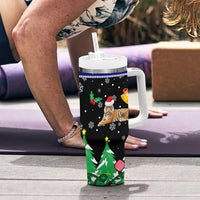 Malaysia Christmas Tumbler With Handle with Tiger Santa Hat Snowflakes and Holiday Tree Pattern - Wonder Print Shop