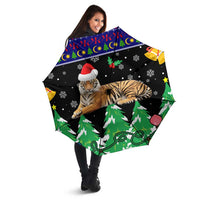 Malaysia Christmas Umbrella with Tiger Santa Hat Snowflakes and Holiday Tree Pattern - Wonder Print Shop