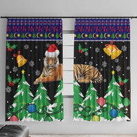 Malaysia Christmas Window Curtain with Tiger Santa Hat Snowflakes and Holiday Tree Pattern - Wonder Print Shop