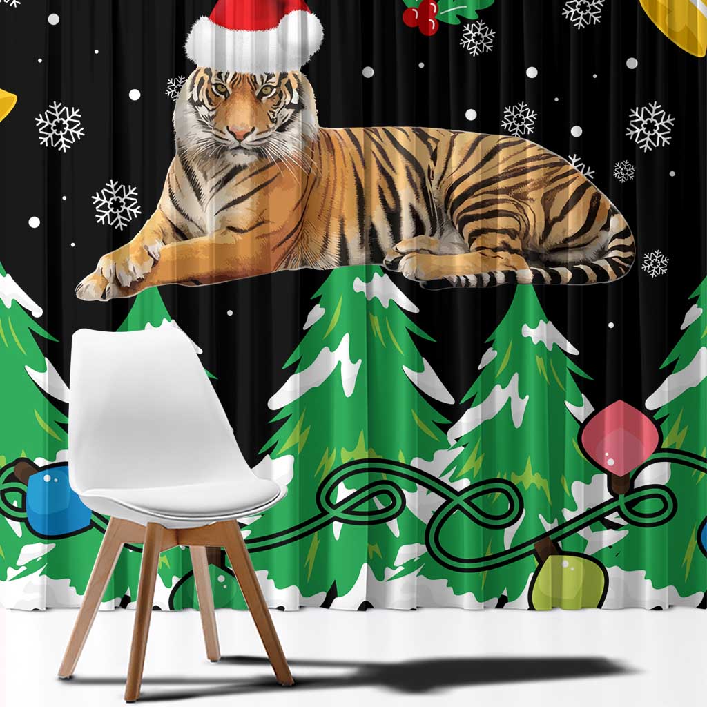 Malaysia Christmas Window Curtain with Tiger Santa Hat Snowflakes and Holiday Tree Pattern - Wonder Print Shop