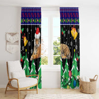 Malaysia Christmas Window Curtain with Tiger Santa Hat Snowflakes and Holiday Tree Pattern - Wonder Print Shop